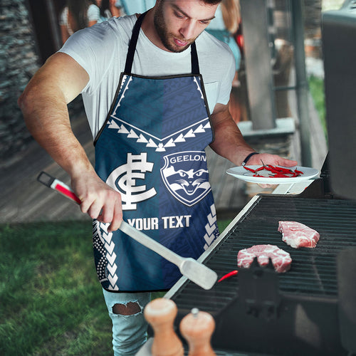 Custom Football Cats and Blues Apron 2026 Together Aboriginal Polynesian Pattern