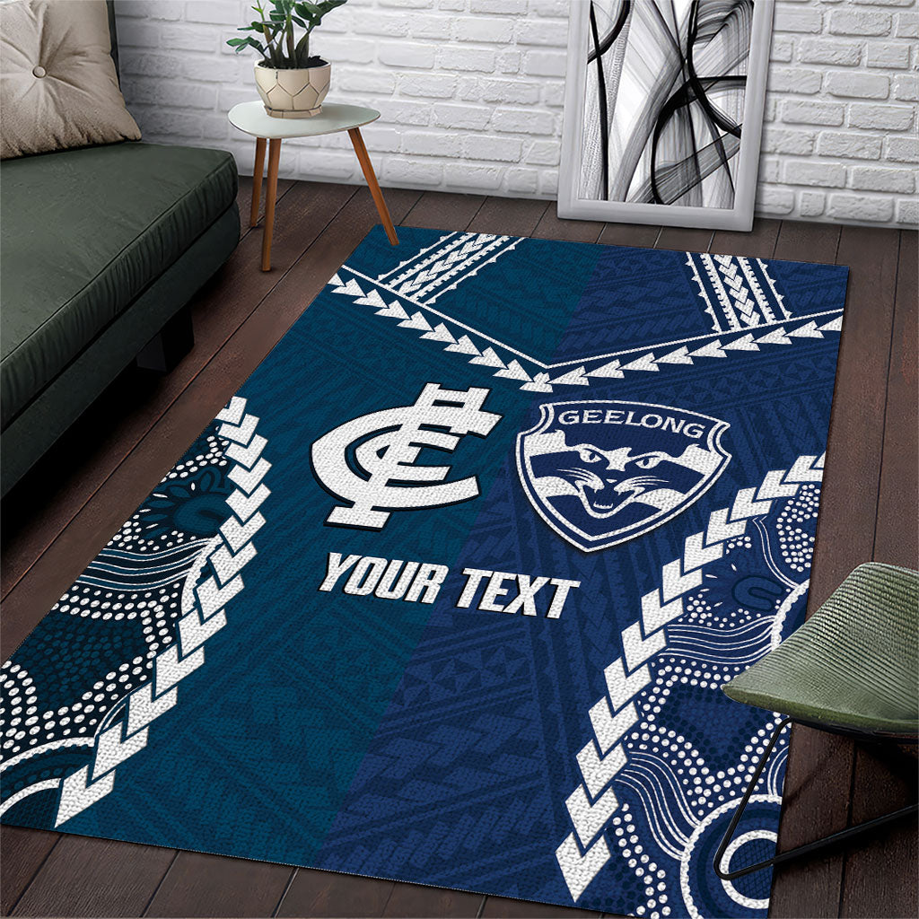 Custom Football Cats and Blues Area Rug 2026 Together Aboriginal Polynesian Pattern