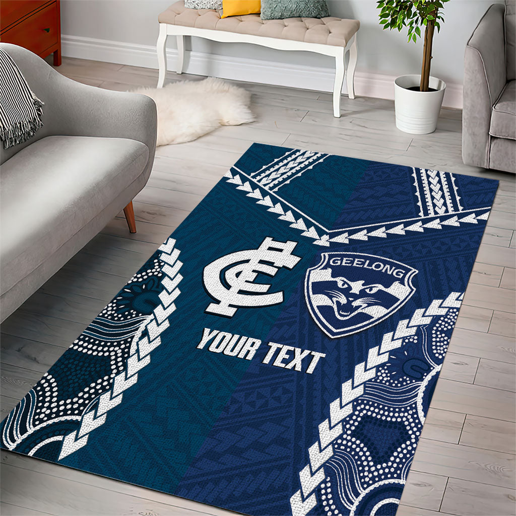 Custom Football Cats and Blues Area Rug 2026 Together Aboriginal Polynesian Pattern