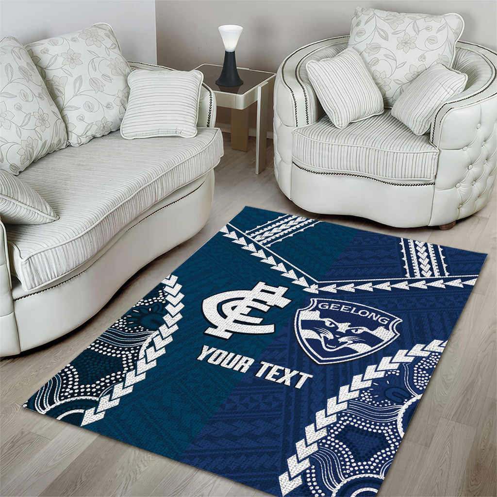 Custom Football Cats and Blues Area Rug 2026 Together Aboriginal Polynesian Pattern