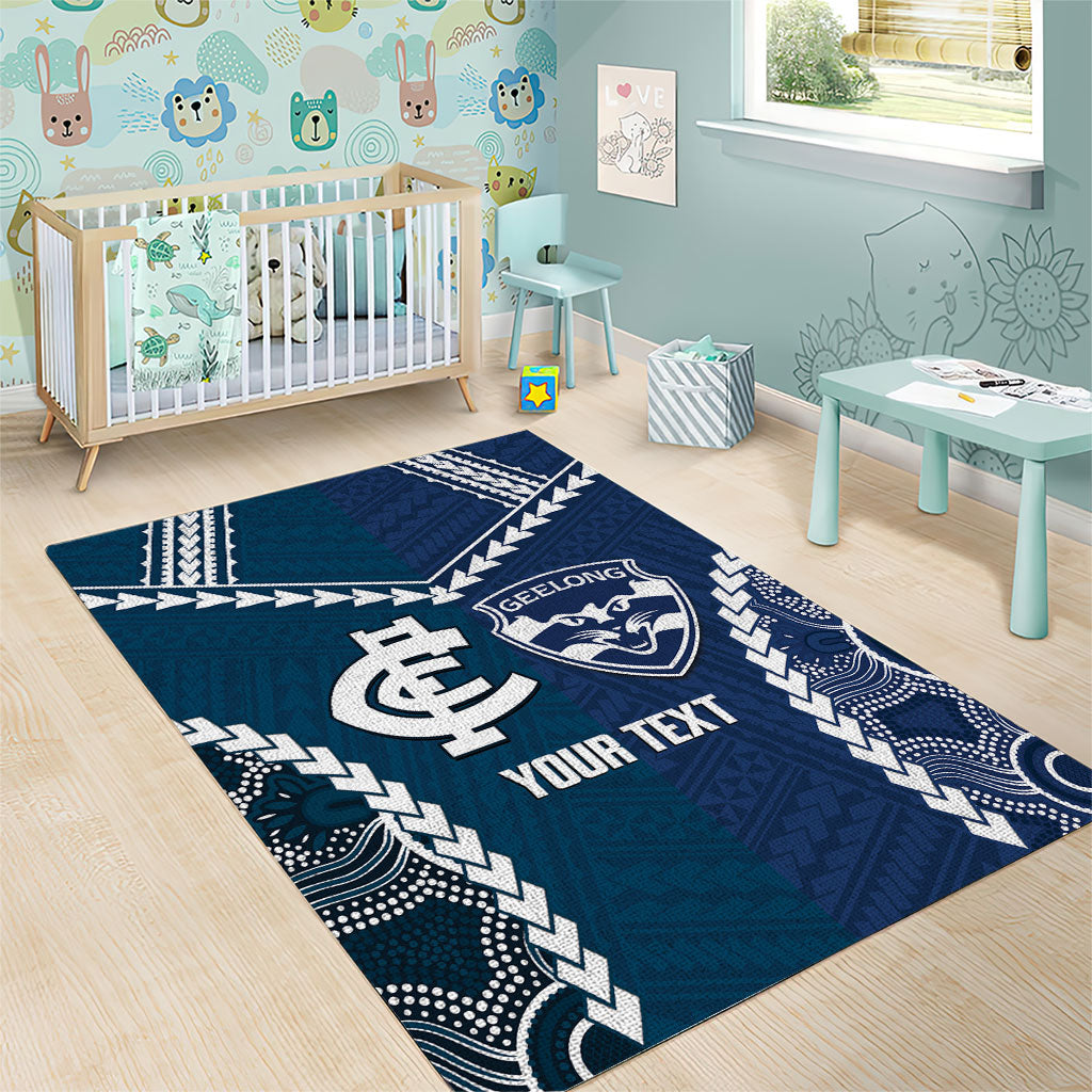 Custom Football Cats and Blues Area Rug 2026 Together Aboriginal Polynesian Pattern