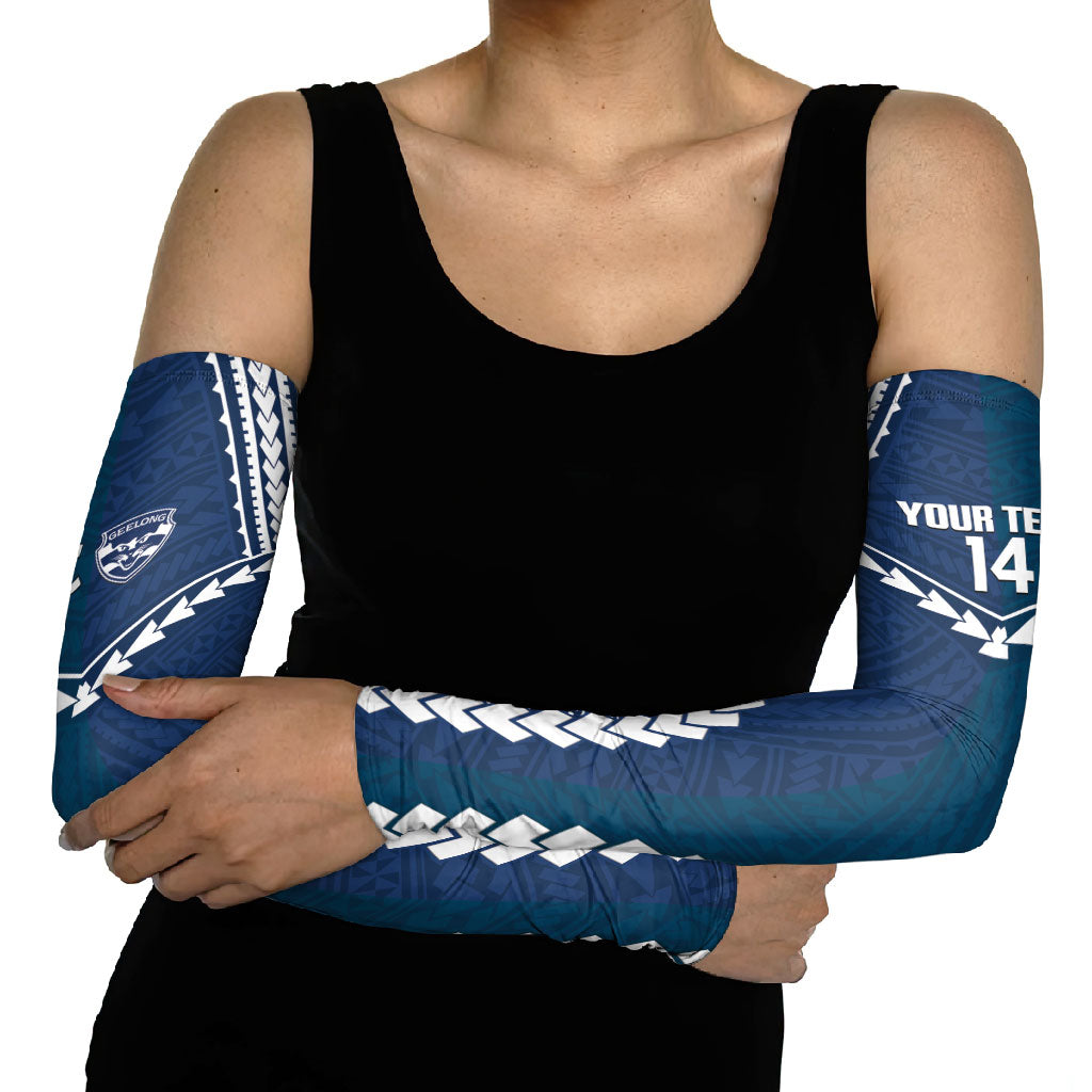 Custom Football Cats and Blues Arm Sleeves 2026 Together Aboriginal Polynesian Pattern