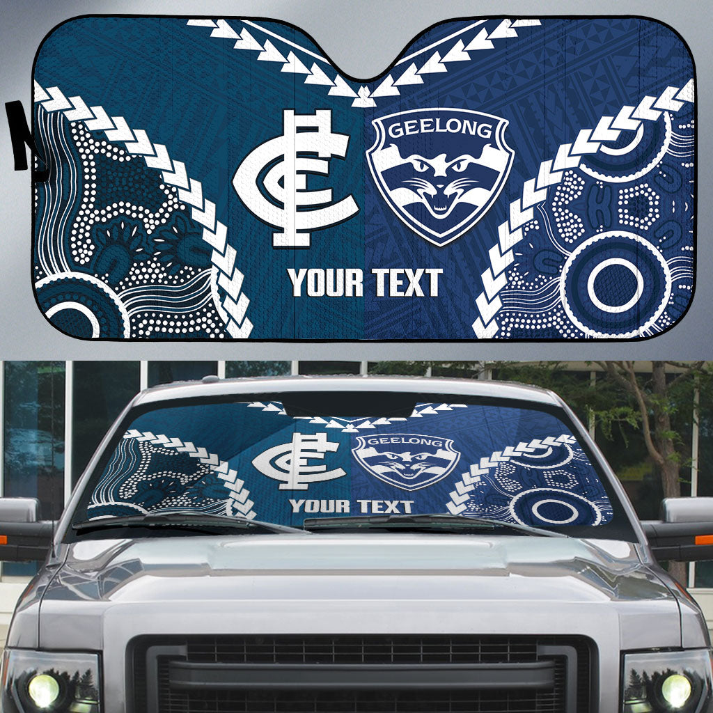 Custom Football Cats and Blues Auto Sun Shade 2026 Together Aboriginal Polynesian Pattern