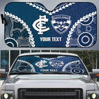 Custom Football Cats and Blues Auto Sun Shade 2026 Together Aboriginal Polynesian Pattern