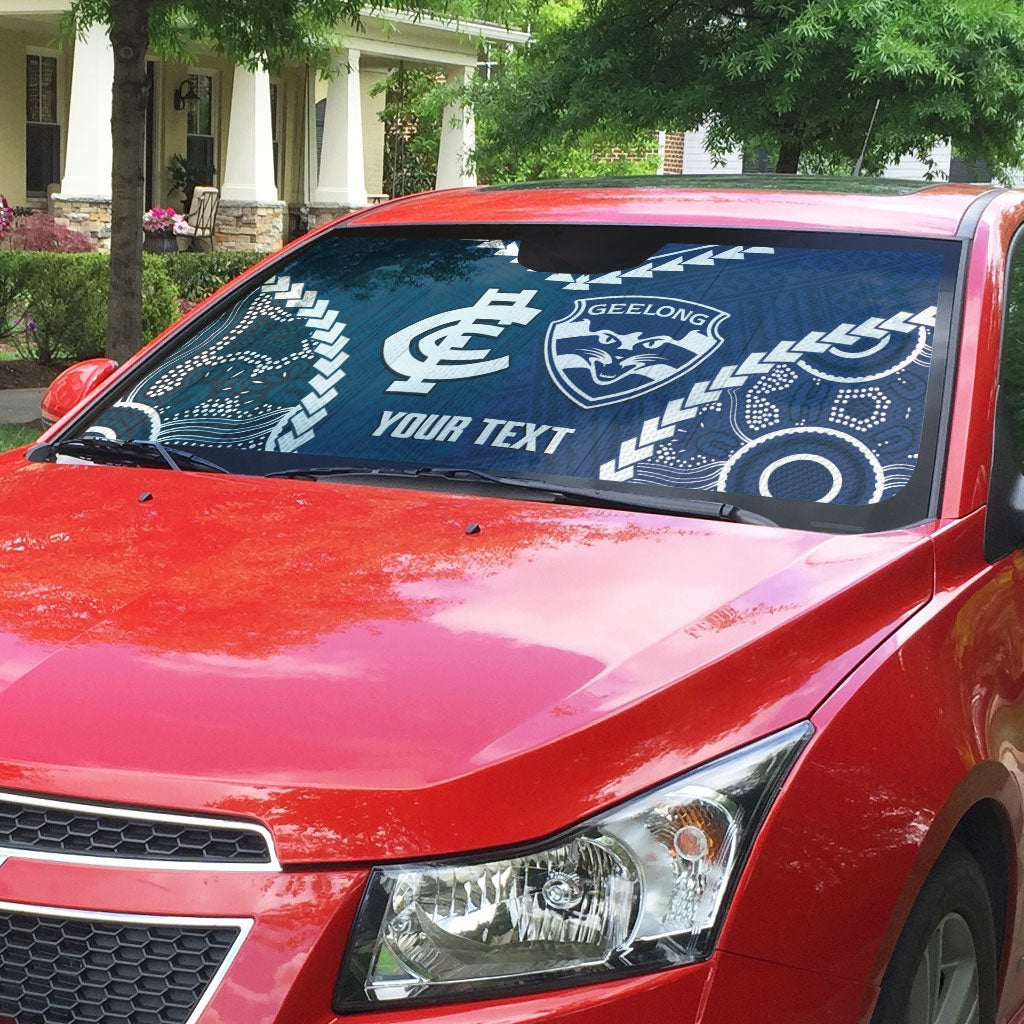Custom Football Cats and Blues Auto Sun Shade 2026 Together Aboriginal Polynesian Pattern