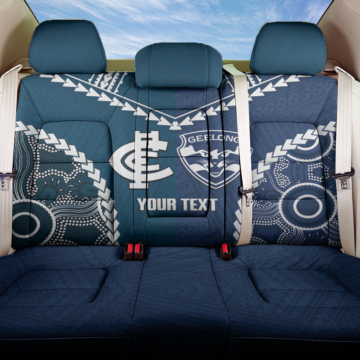 Custom Football Cats and Blues Back Car Seat Cover 2026 Together Aboriginal Polynesian Pattern