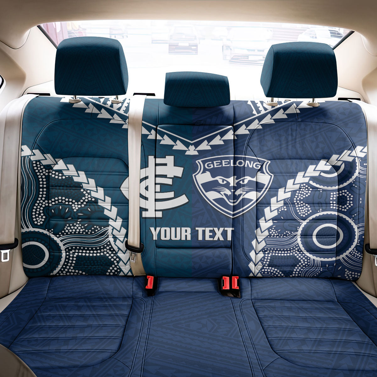 Custom Football Cats and Blues Back Car Seat Cover 2026 Together Aboriginal Polynesian Pattern