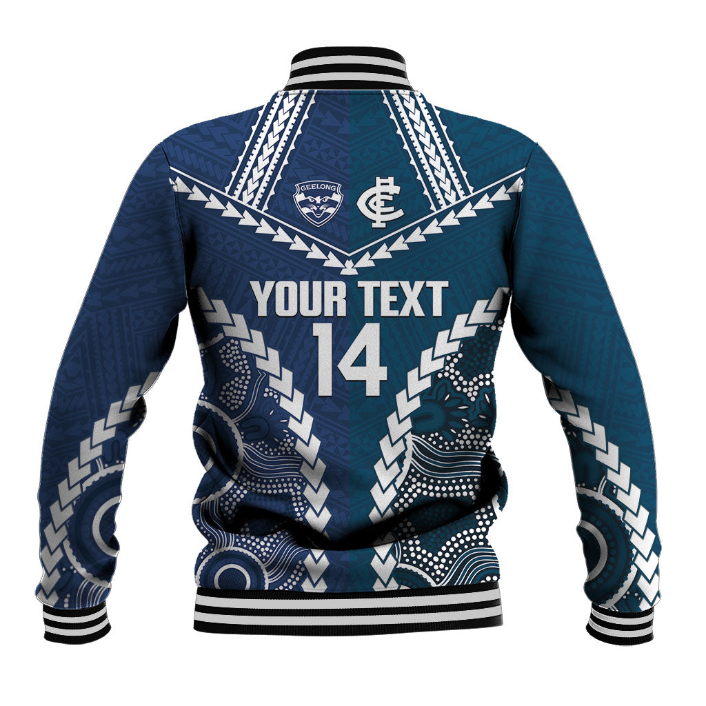Custom Football Cats and Blues Baseball Jacket 2026 Together Aboriginal Polynesian Pattern