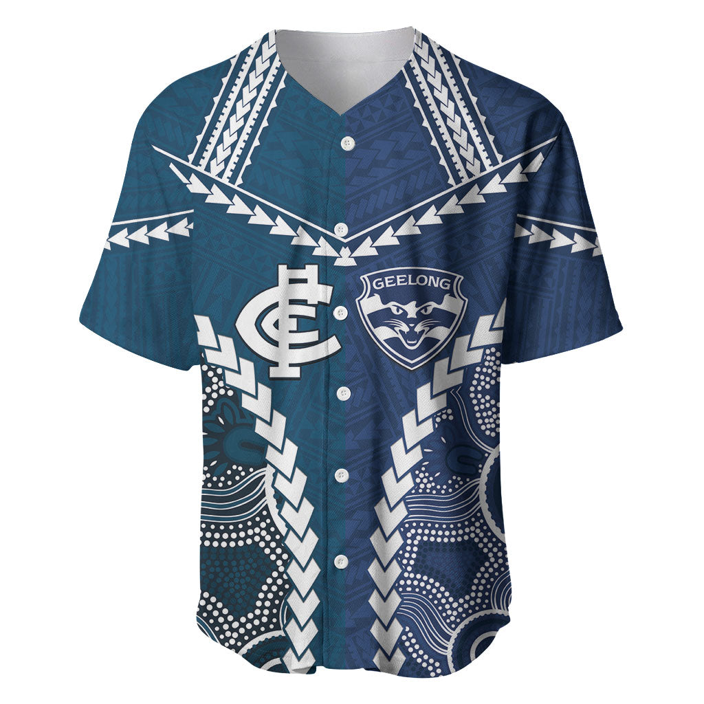 Custom Football Cats and Blues Baseball Jersey 2026 Together Aboriginal Polynesian Pattern