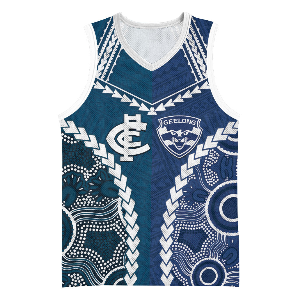 Custom Football Cats and Blues Basketball Jersey 2026 Together Aboriginal Polynesian Pattern