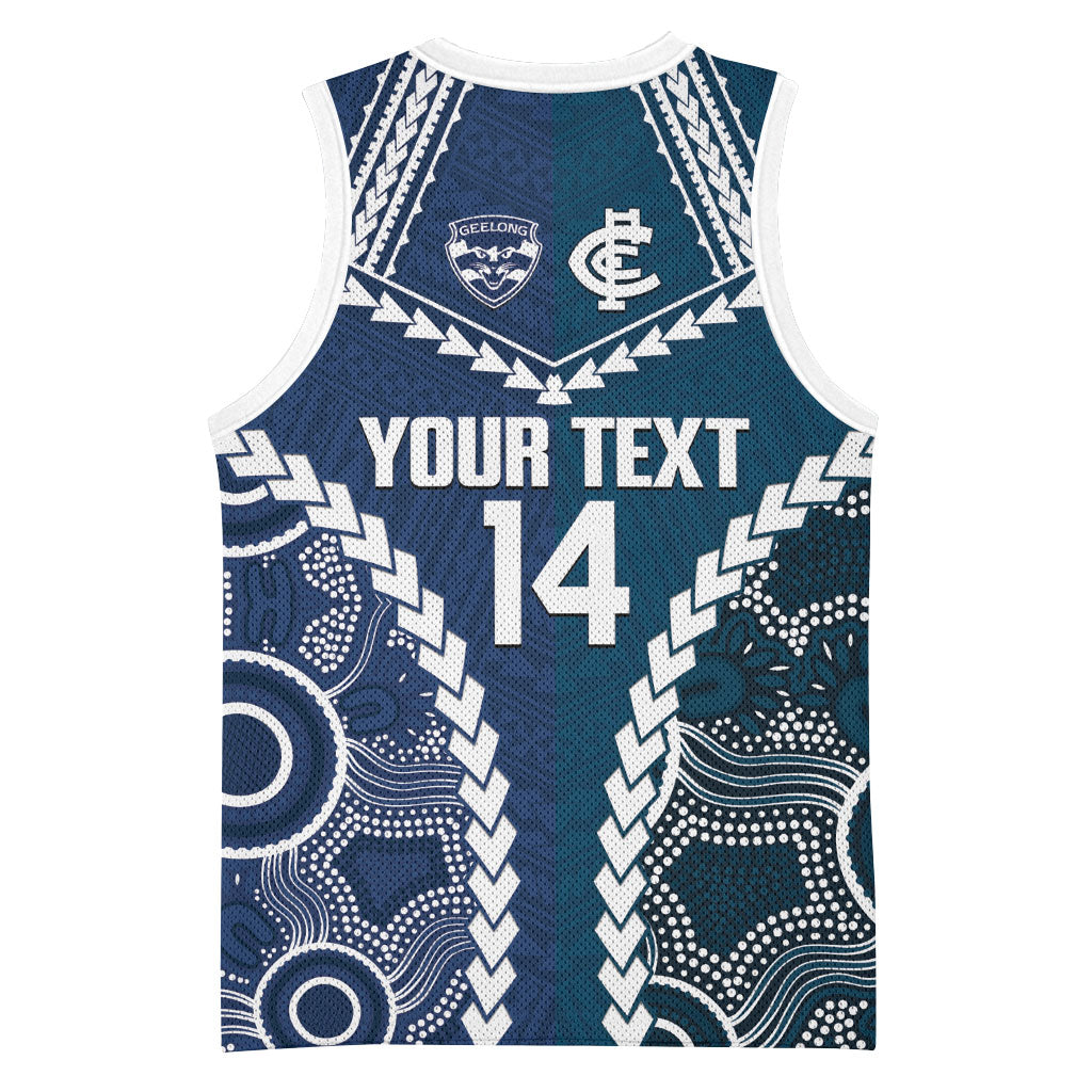 Custom Football Cats and Blues Basketball Jersey 2026 Together Aboriginal Polynesian Pattern