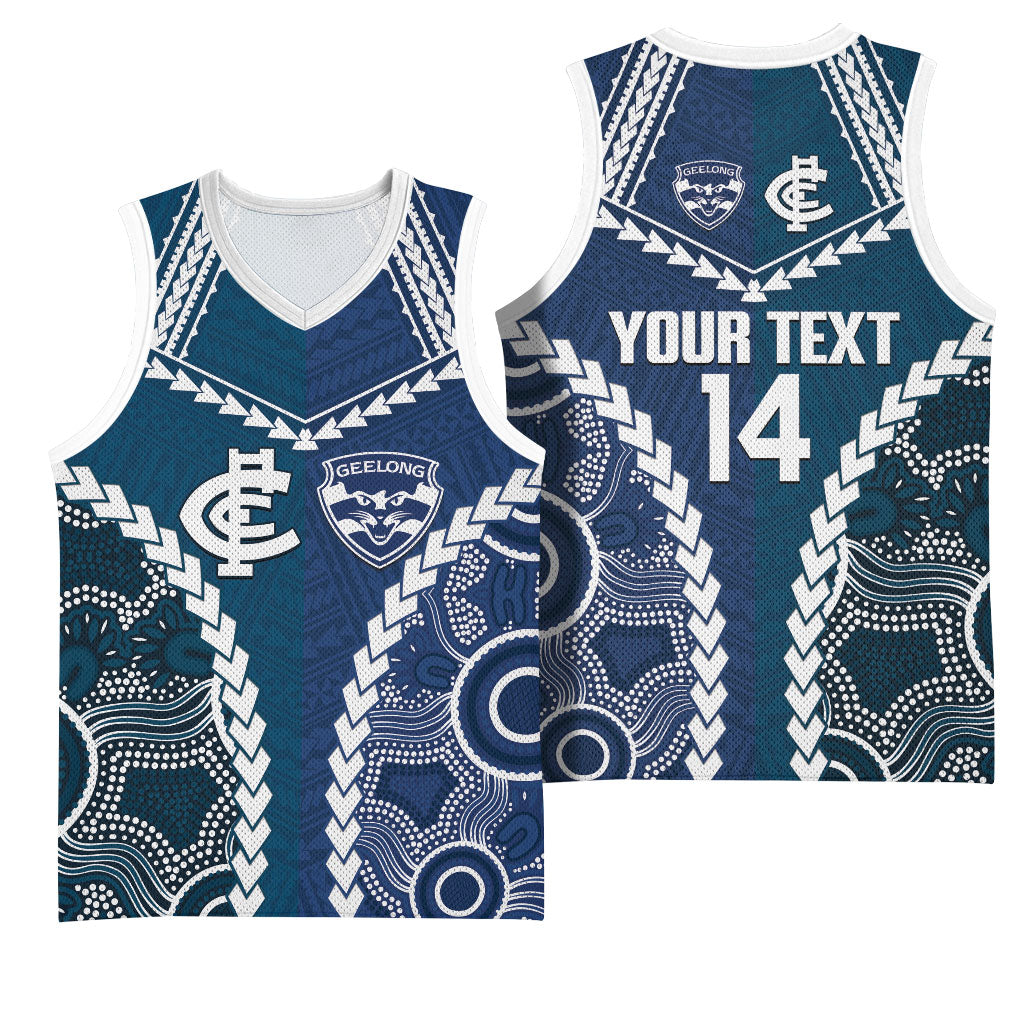 Custom Football Cats and Blues Basketball Jersey 2026 Together Aboriginal Polynesian Pattern
