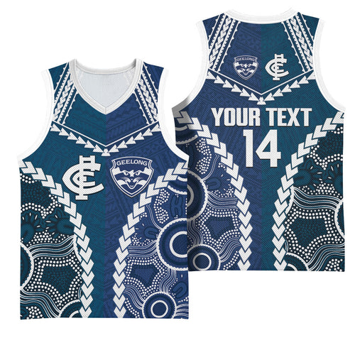 Custom Football Cats and Blues Basketball Jersey 2026 Together Aboriginal Polynesian Pattern