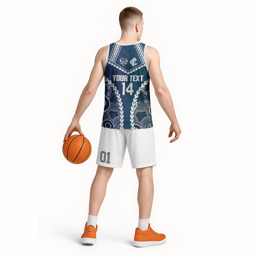 Custom Football Cats and Blues Basketball Jersey 2026 Together Aboriginal Polynesian Pattern