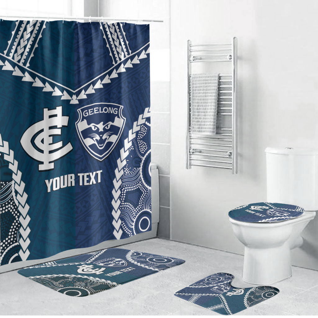 Custom Football Cats and Blues Bathroom Set 2026 Together Aboriginal Polynesian Pattern