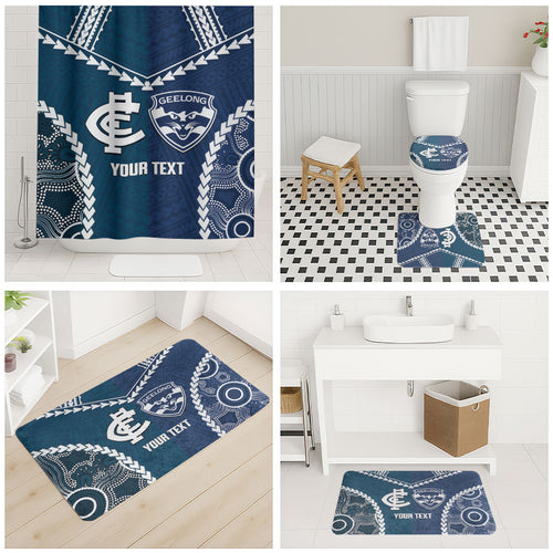 Custom Football Cats and Blues Bathroom Set 2026 Together Aboriginal Polynesian Pattern