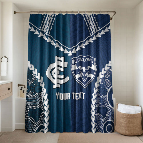 Custom Football Cats and Blues Bathroom Set 2026 Together Aboriginal Polynesian Pattern