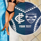 Custom Football Cats and Blues Beach Blanket 2026 Together Aboriginal Polynesian Pattern