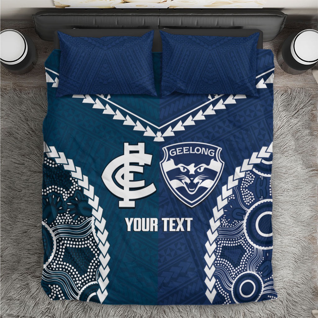 Custom Football Cats and Blues Bedding Set 2026 Together Aboriginal Polynesian Pattern