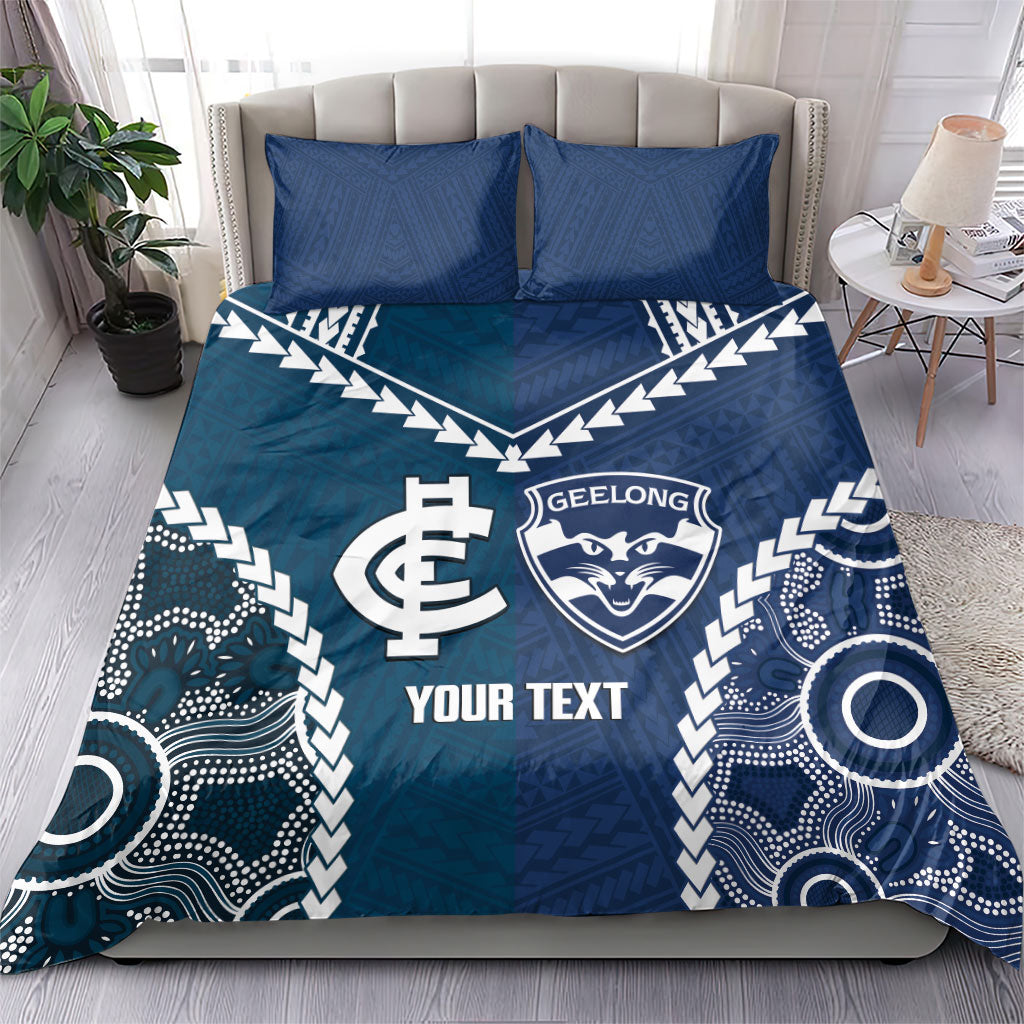Custom Football Cats and Blues Bedding Set 2026 Together Aboriginal Polynesian Pattern