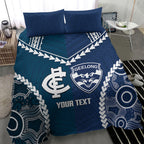 Custom Football Cats and Blues Bedding Set 2026 Together Aboriginal Polynesian Pattern
