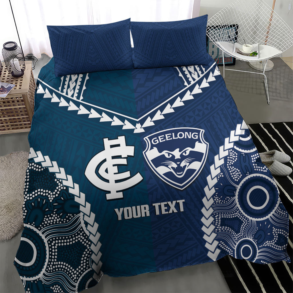 Custom Football Cats and Blues Bedding Set 2026 Together Aboriginal Polynesian Pattern