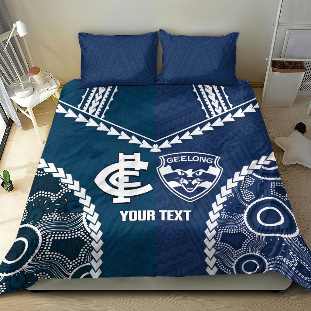 Custom Football Cats and Blues Bedding Set 2026 Together Aboriginal Polynesian Pattern