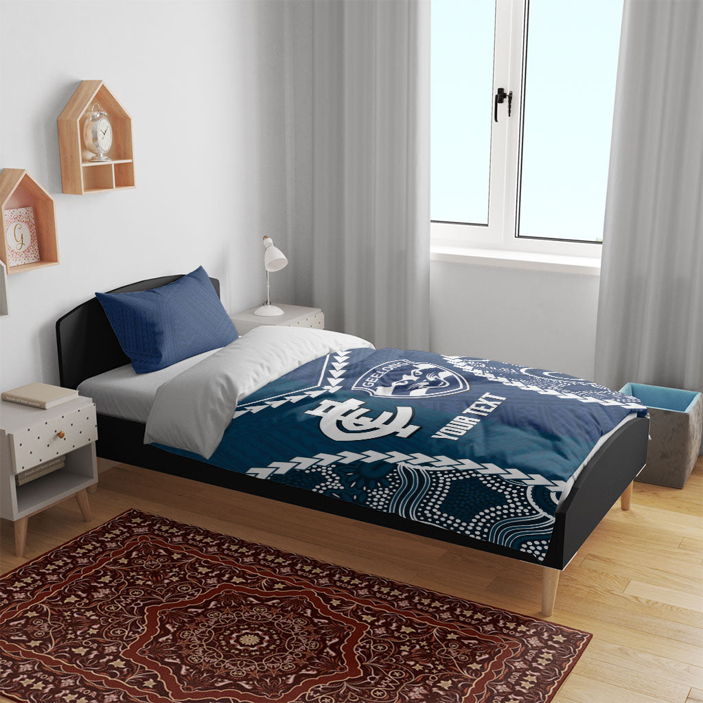 Custom Football Cats and Blues Bedding Set 2026 Together Aboriginal Polynesian Pattern