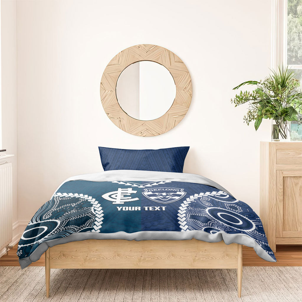 Custom Football Cats and Blues Bedding Set 2026 Together Aboriginal Polynesian Pattern