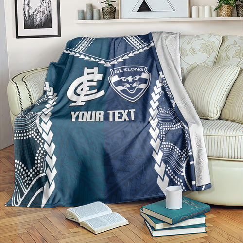 Custom Football Cats and Blues Blanket 2026 Together Aboriginal Polynesian Pattern