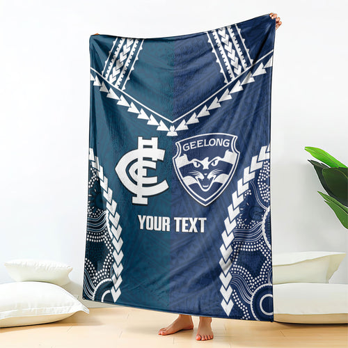 Custom Football Cats and Blues Blanket 2026 Together Aboriginal Polynesian Pattern