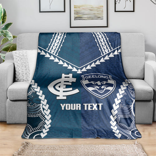 Custom Football Cats and Blues Blanket 2026 Together Aboriginal Polynesian Pattern