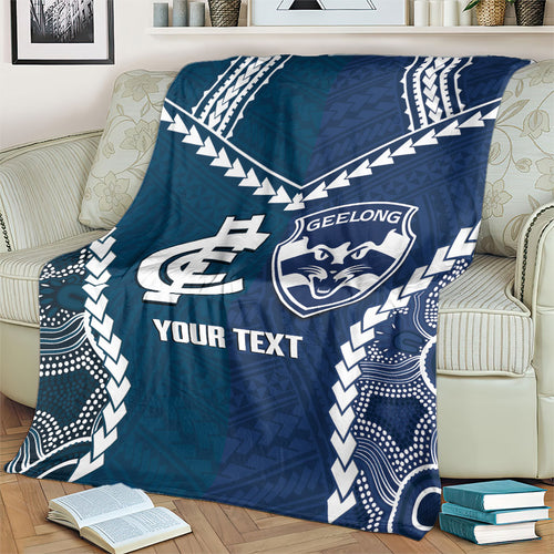 Custom Football Cats and Blues Blanket 2026 Together Aboriginal Polynesian Pattern