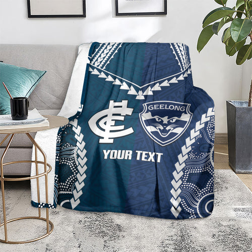 Custom Football Cats and Blues Blanket 2026 Together Aboriginal Polynesian Pattern