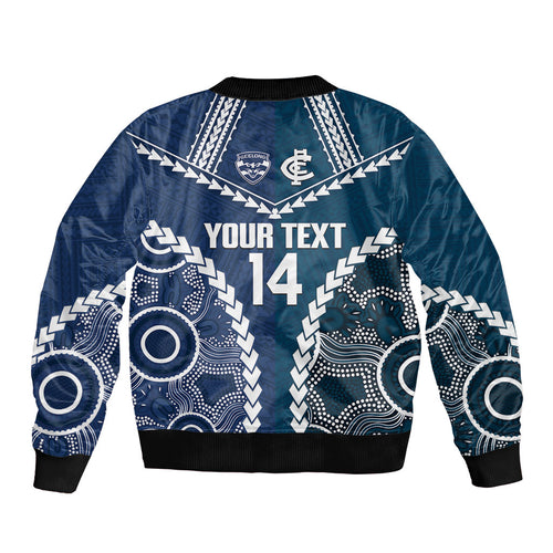 Custom Football Cats and Blues Bomber Jacket 2026 Together Aboriginal Polynesian Pattern