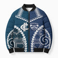 Custom Football Cats and Blues Bomber Puffer Jacket 2026 Together Aboriginal Polynesian Pattern