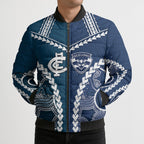 Custom Football Cats and Blues Bomber Puffer Jacket 2026 Together Aboriginal Polynesian Pattern