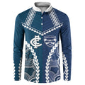 Custom Football Cats and Blues Button Sweatshirt 2026 Together Aboriginal Polynesian Pattern