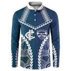 Custom Football Cats and Blues Button Sweatshirt 2026 Together Aboriginal Polynesian Pattern