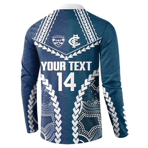Custom Football Cats and Blues Button Sweatshirt 2026 Together Aboriginal Polynesian Pattern