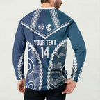 Custom Football Cats and Blues Button Sweatshirt 2026 Together Aboriginal Polynesian Pattern