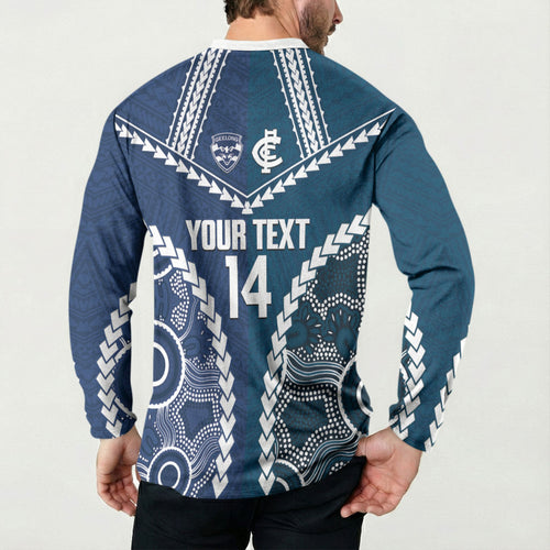 Custom Football Cats and Blues Button Sweatshirt 2026 Together Aboriginal Polynesian Pattern
