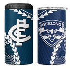 Custom Football Cats and Blues 4 in 1 Can Cooler Tumbler 2026 Together Aboriginal Polynesian Pattern