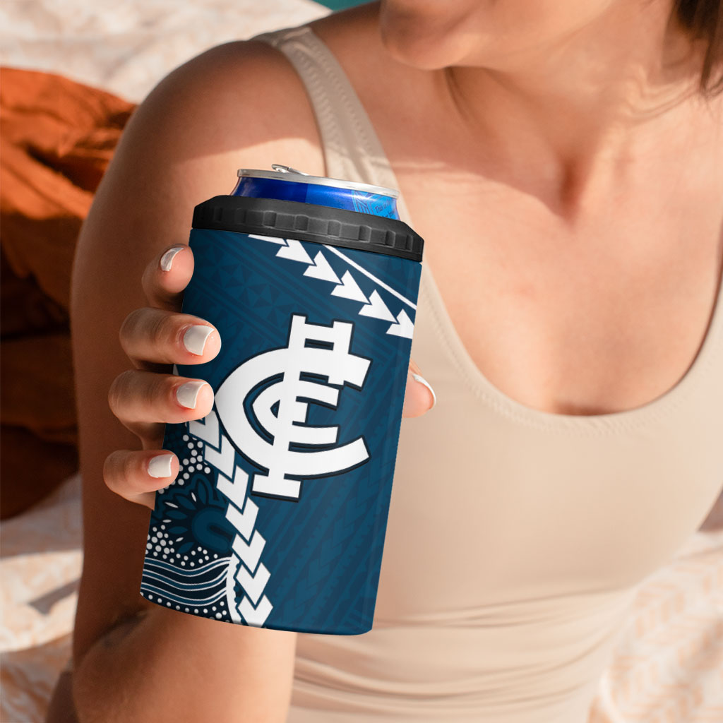 Custom Football Cats and Blues 4 in 1 Can Cooler Tumbler 2026 Together Aboriginal Polynesian Pattern