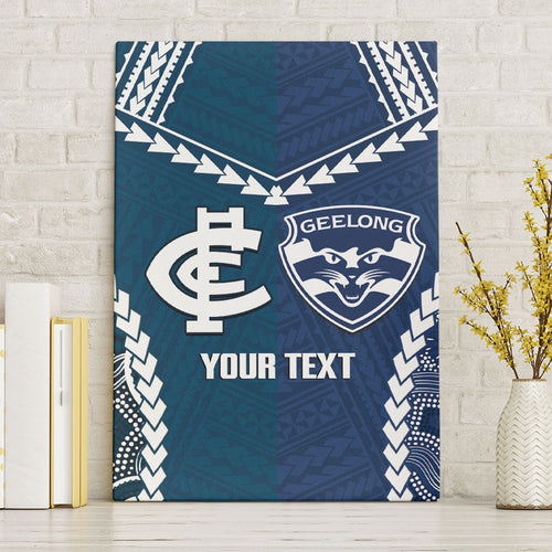 Custom Football Cats and Blues Canvas Wall Art 2026 Together Aboriginal Polynesian Pattern