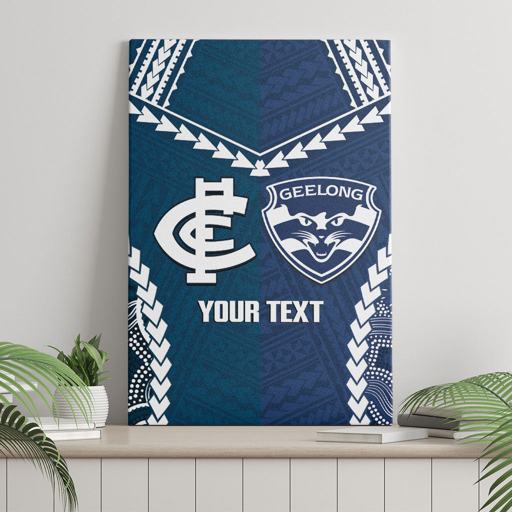 Custom Football Cats and Blues Canvas Wall Art 2026 Together Aboriginal Polynesian Pattern