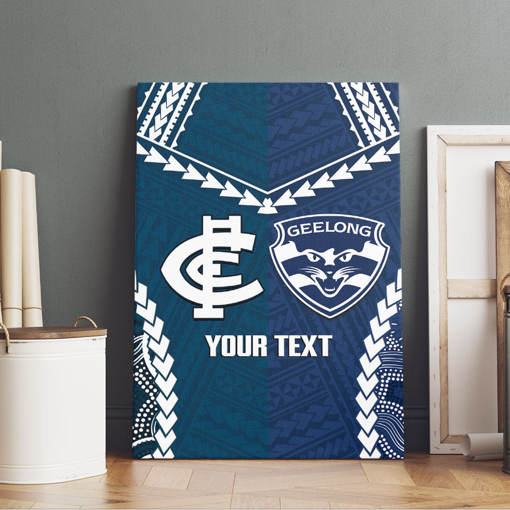Custom Football Cats and Blues Canvas Wall Art 2026 Together Aboriginal Polynesian Pattern