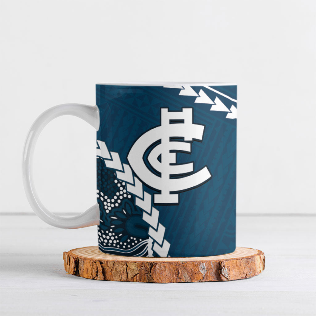 Custom Football Cats and Blues Ceramic Mug 2026 Together Aboriginal Polynesian Pattern