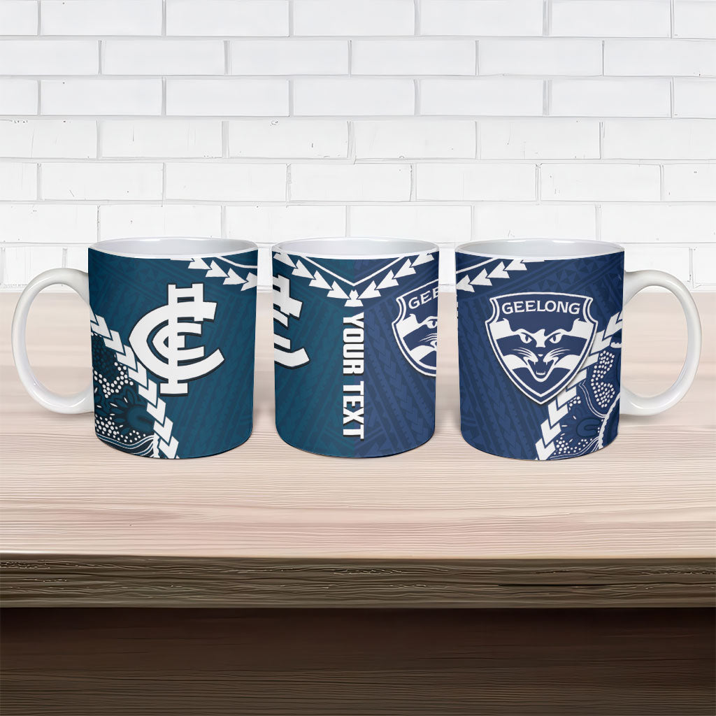 Custom Football Cats and Blues Ceramic Mug 2026 Together Aboriginal Polynesian Pattern