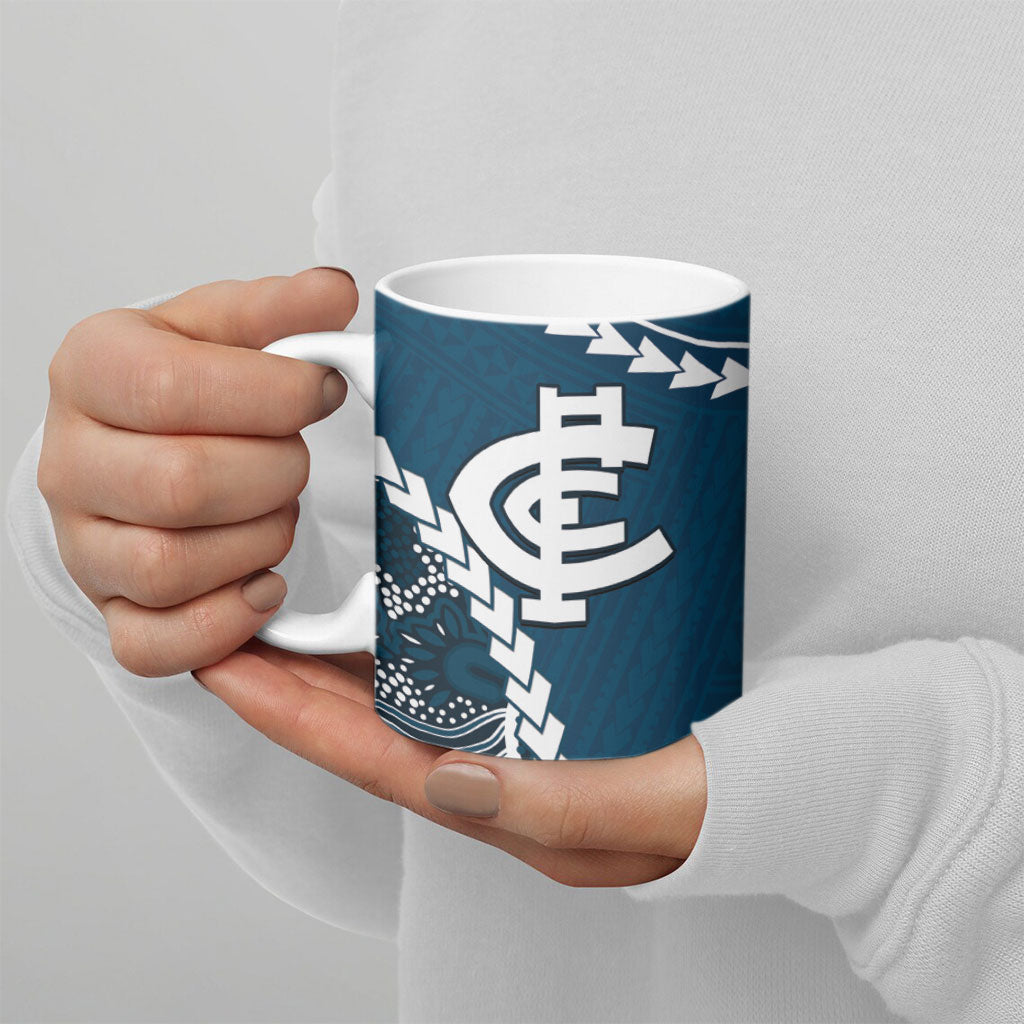 Custom Football Cats and Blues Ceramic Mug 2026 Together Aboriginal Polynesian Pattern